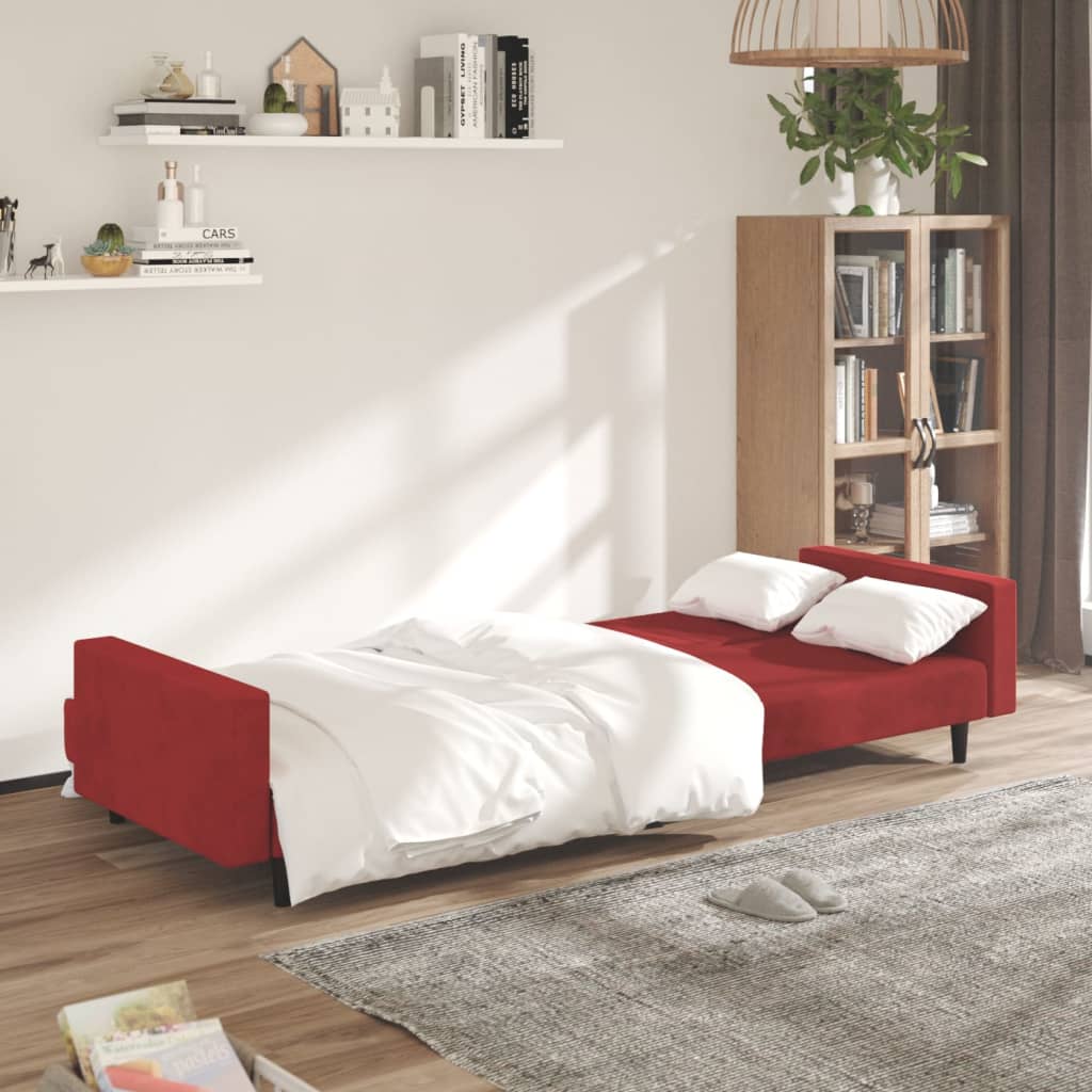 vidaXL Dvivietė sofa-lova, raudonojo vyno spalvos, aksomas