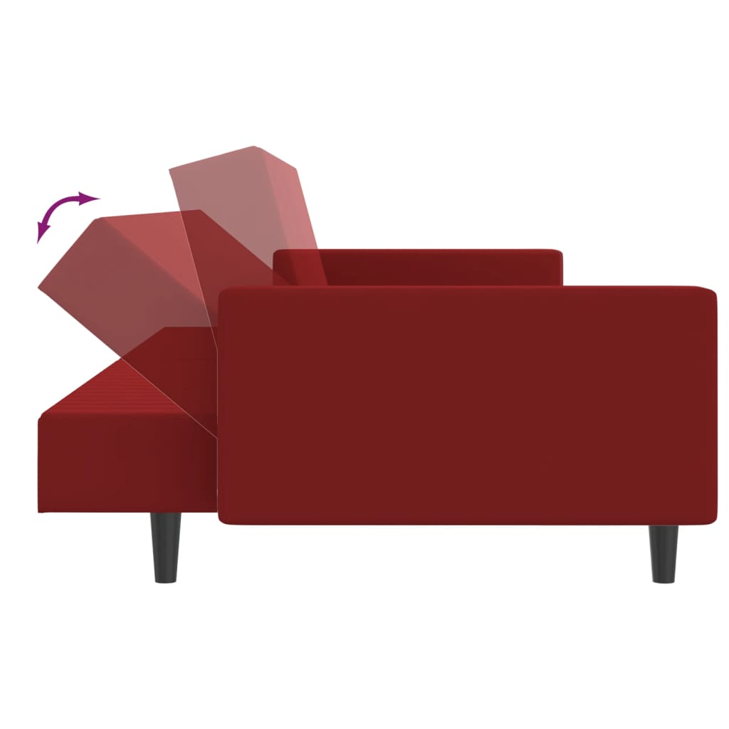 Kétszemélyes bordó bársony kanapéágy 
