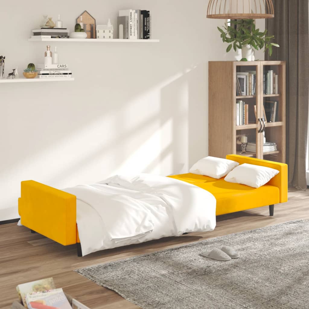 vidaXL Dvivietė sofa-lova, geltonos spalvos, aksomas