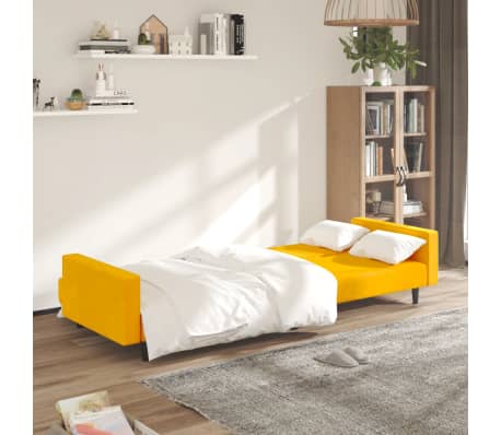vidaXL Dvivietė sofa-lova, geltonos spalvos, aksomas