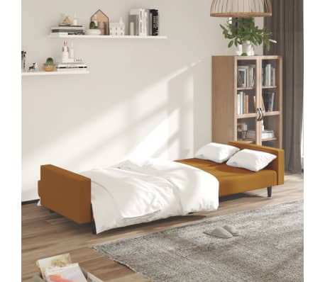 vidaXL Dvivietė sofa-lova, rudos spalvos, aksomas