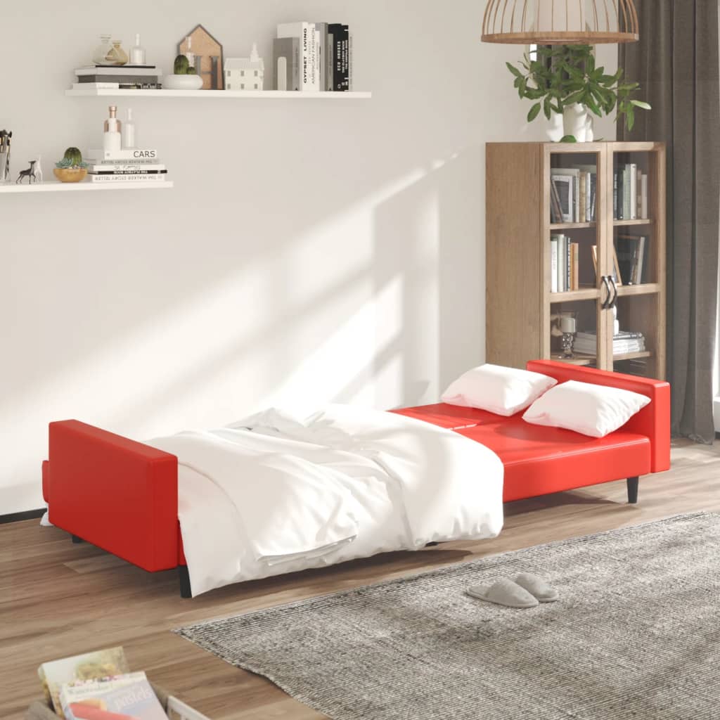 vidaXL 2-vietīga dīvāngulta, sarkana mākslīgā āda