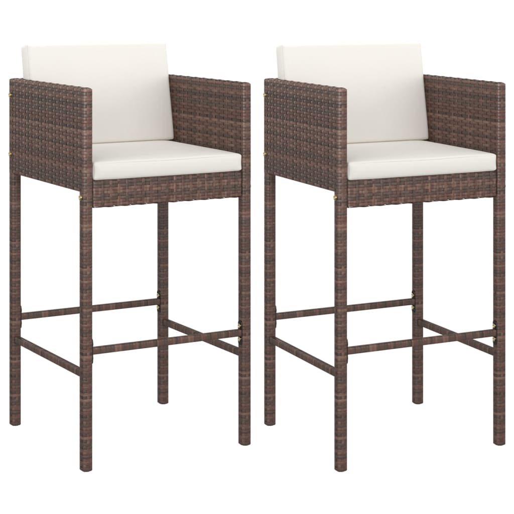 

vidaXL Bar Stools 2 pcs with Cushions Brown Poly Rattan