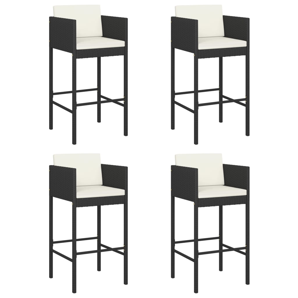 

vidaXL Bar Stools 4 pcs with Cushions Black Poly Rattan
