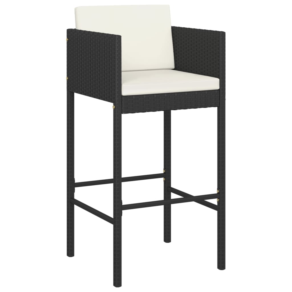 vidaXL Barkrukken 4 st met kussens poly rattan zwart afbeelding