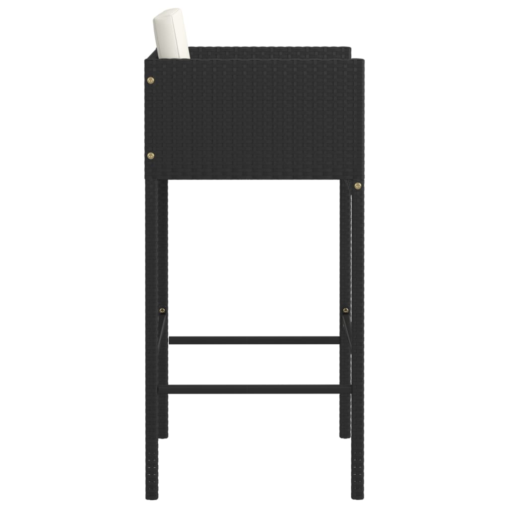  Barové stoličky 4 ks s podložkami čierne polyratanové