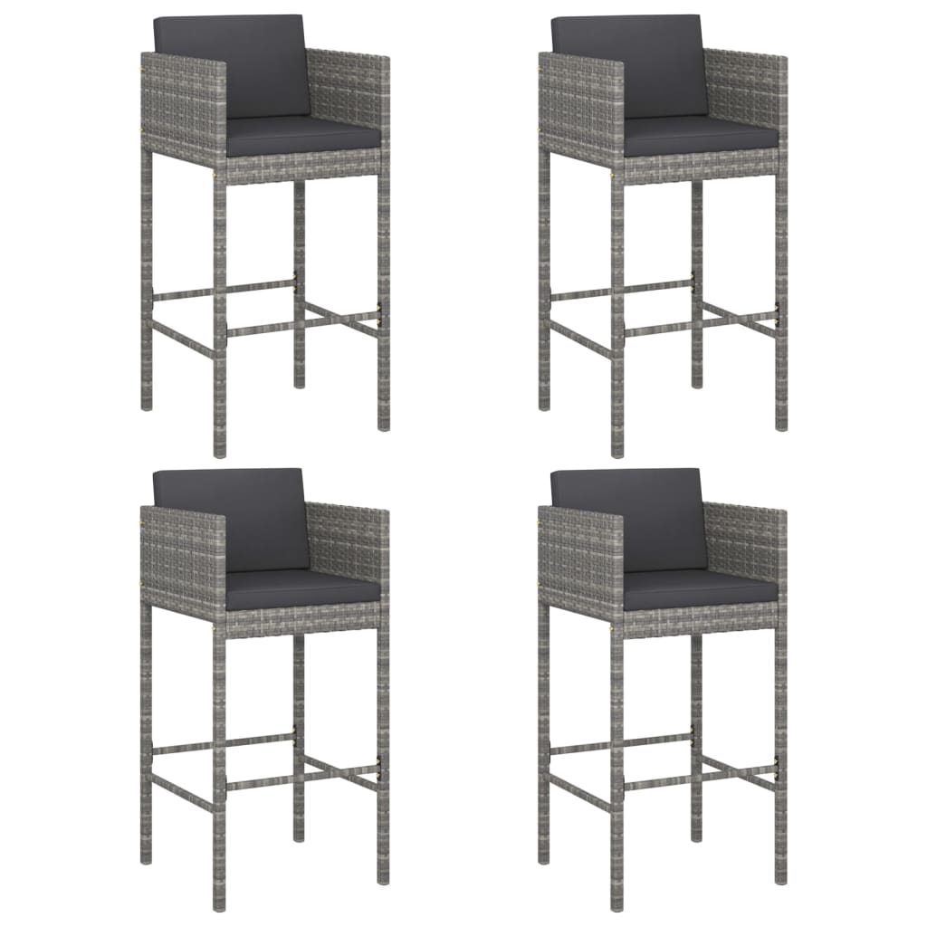  Barové stoličky 4 ks s podložkami sivé polyratanové