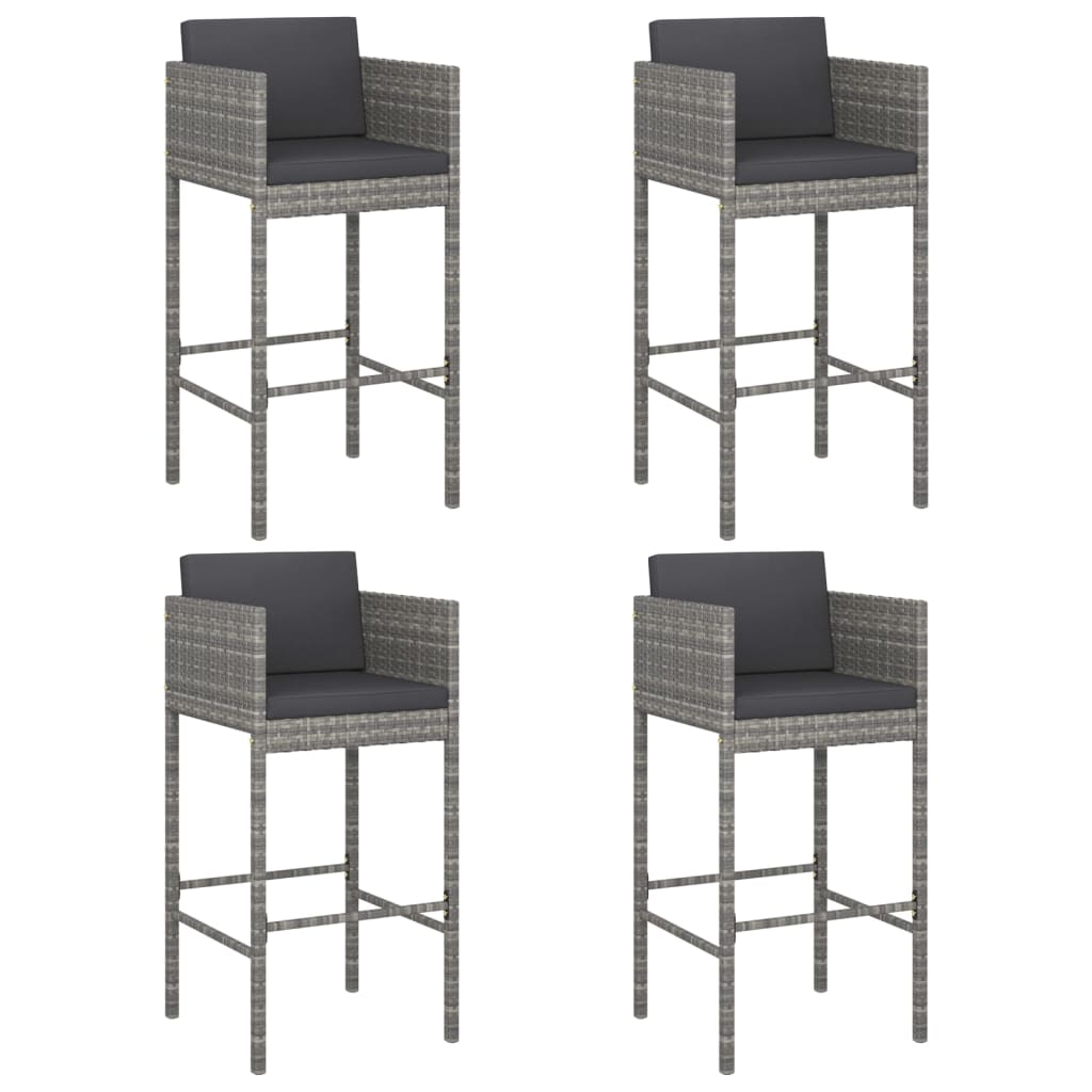 

vidaXL Bar Stools 4 pcs with Cushions Gray Poly Rattan