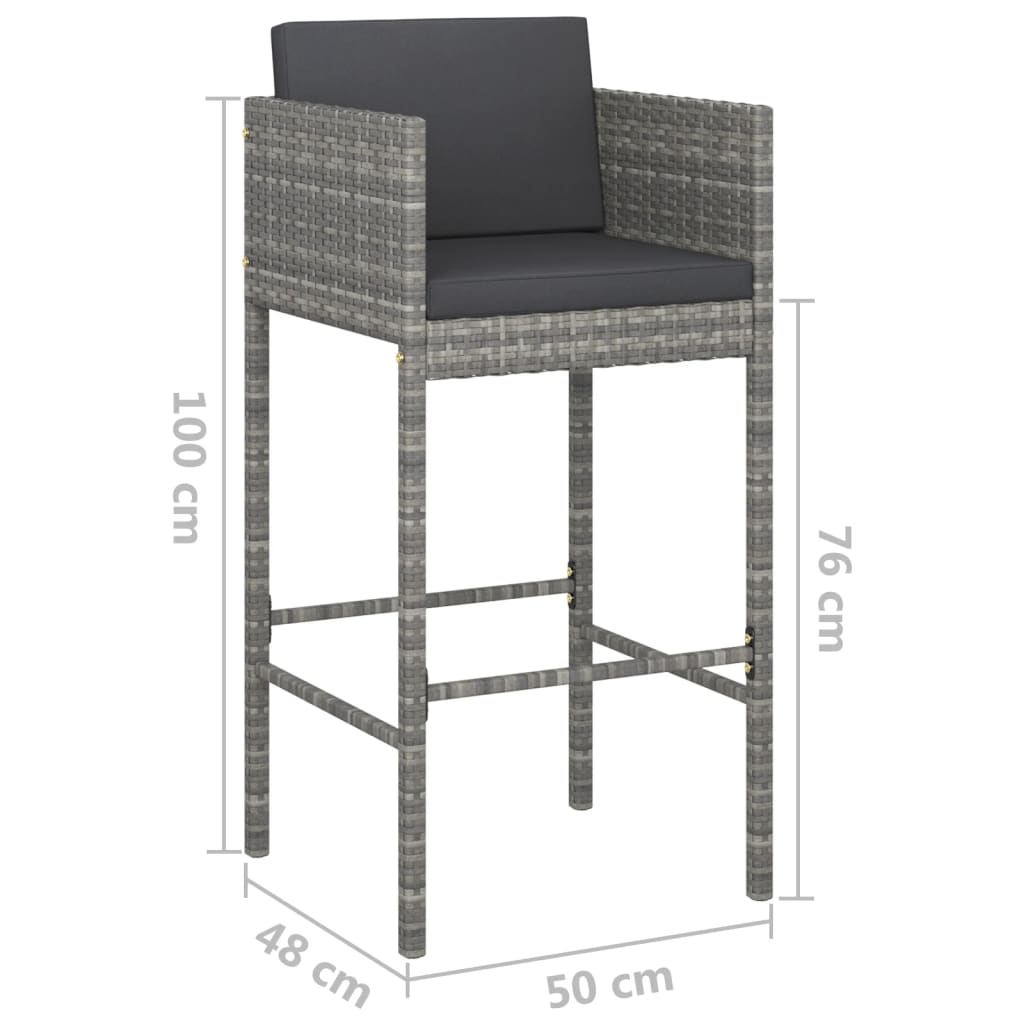  Barové stoličky 4 ks s podložkami sivé polyratanové