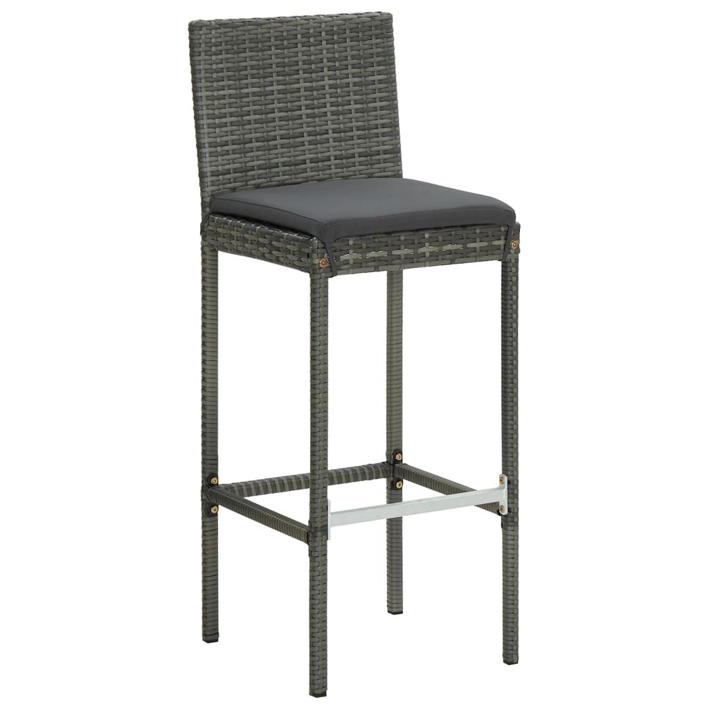 vidaXL Garten-Barhocker mit Kissen 4 Stk. Grau Poly Rattan