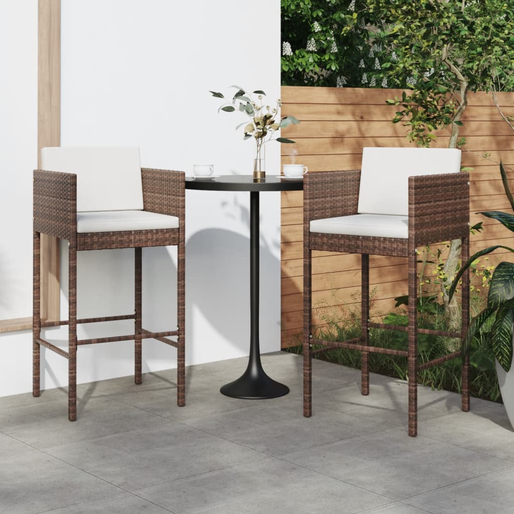 vidaXL Barhocker 2 Stk. mit Kissen Braun Poly Rattan