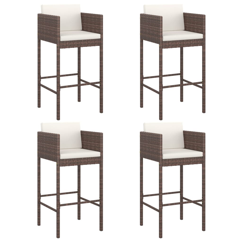 Thumbnail - vidaXL Barhocker 4 Stk. mit Kissen Braun Poly Rattan