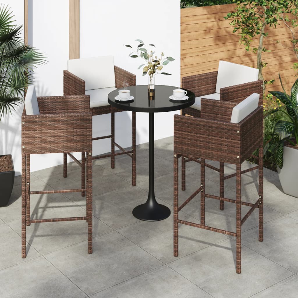 vidaXL Barhocker 4 Stk. mit Kissen Braun Poly Rattan