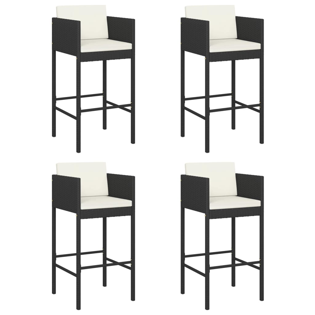 Thumbnail - vidaXL Barhocker 4 Stk. mit Kissen Schwarz Poly Rattan