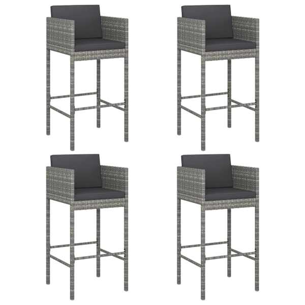 vidaXL baaripukid istmepatjadega, 4 tk, hallid, pol&uuml;rotang