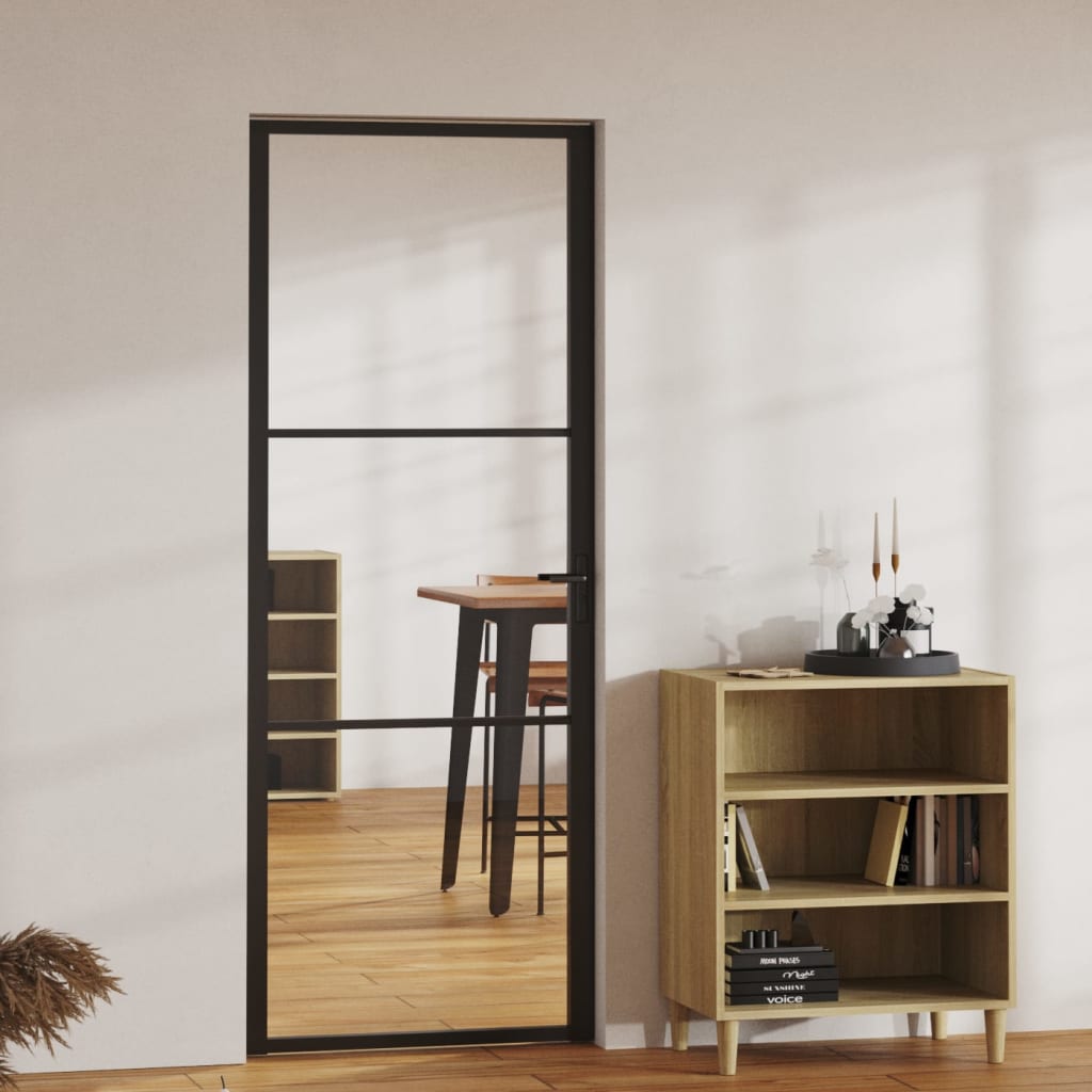 vidaXL Ușă de interior, negru, 76x201,5 cm, sticlă ESG și aluminiu 