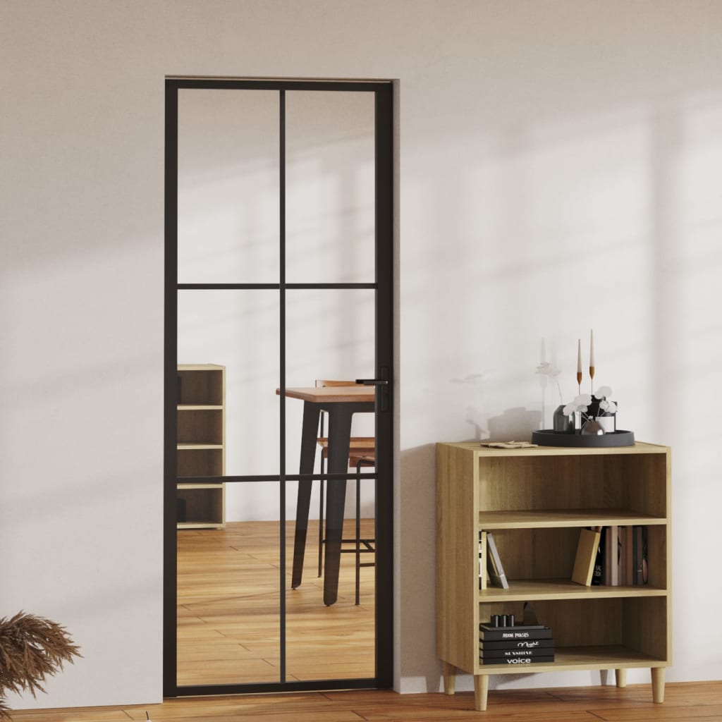 vidaXL Interiérové dveře ESG sklo a hliník 76 x 201,5 cm černé