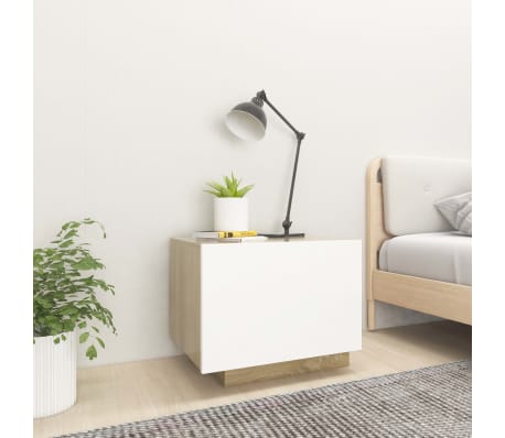 vidaXL Naktinė spintelė, baltos ir ąžuolo spalvos, 100x35x40cm, MDP