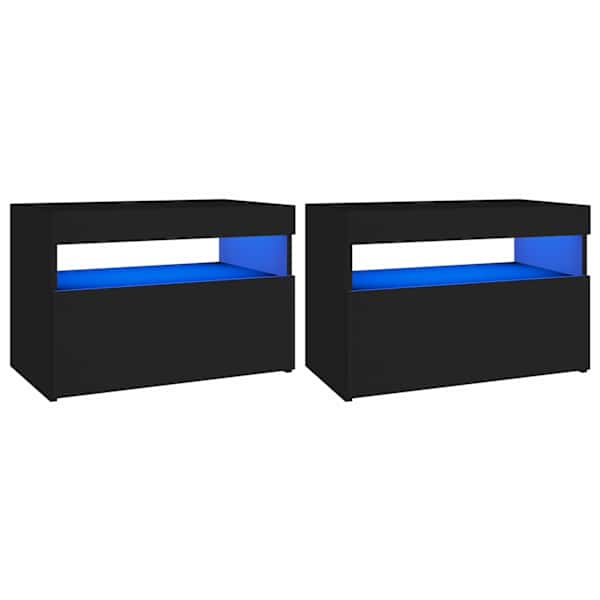 vidaXL &ouml;&ouml;kapid ja LED-tuled 2 tk, must, 60x35x40 cm, tehispuit