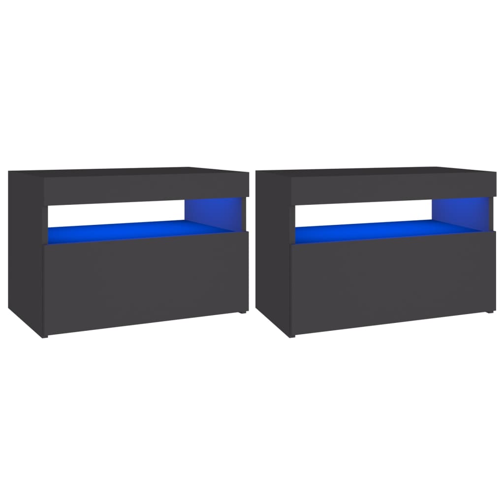 

vidaXL Bedside Cabinet & LED Lights 2 pcs Gray 24"x14"x16" Chipboard