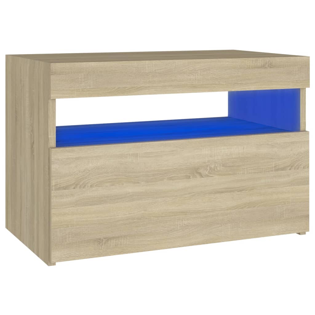 

vidaXL Bedside Cabinet & LED Lights Sonoma Oak 24"x14"x16" Chipboard