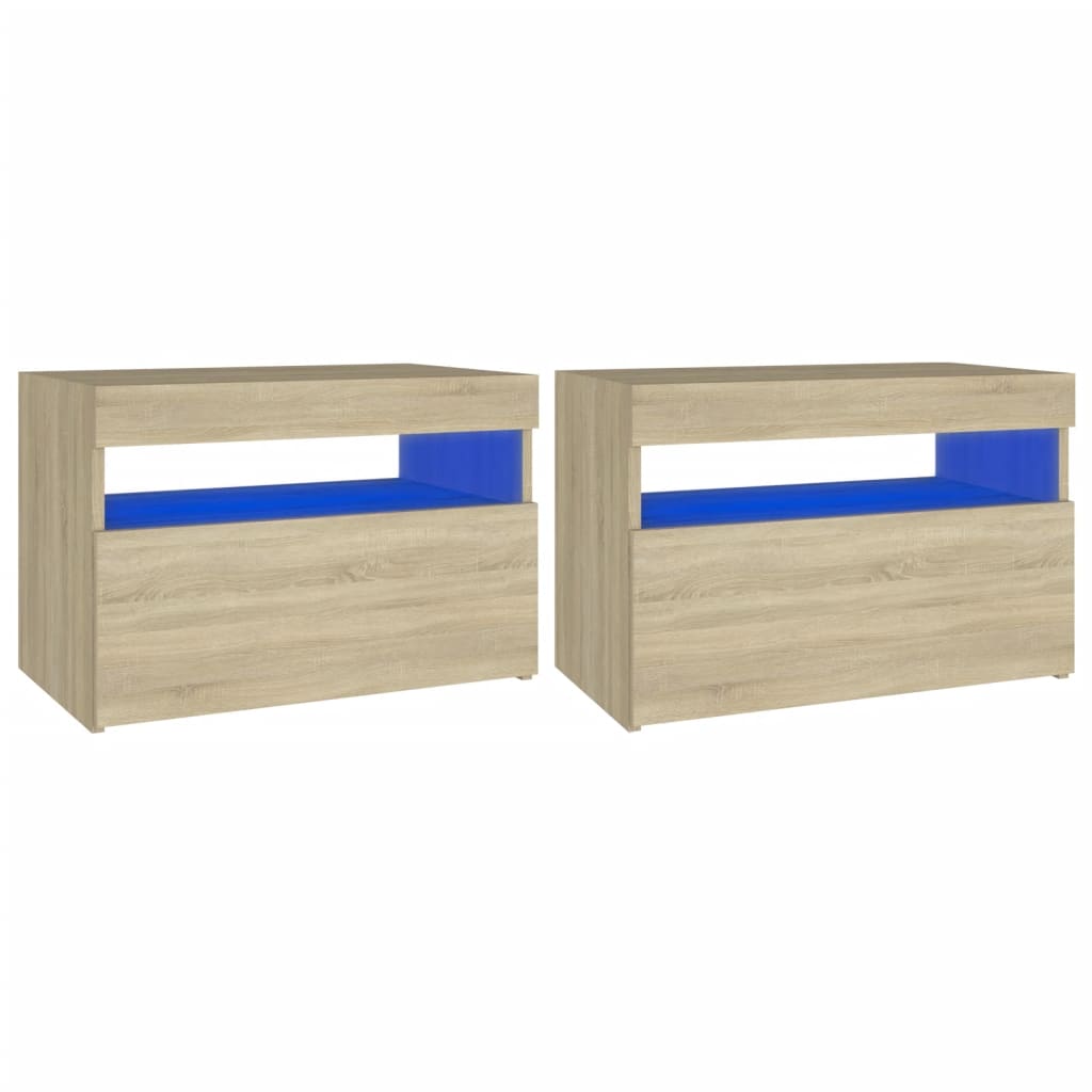 vidaXL NoÄŤnĂ­ stolky s LED osvÄ›tlenĂ­m 2 ks dub sonoma 60 x 35 x 40 cm