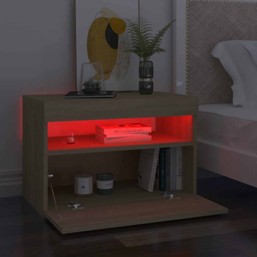 Thumbnail - vidaXL Nachttische mit LED-Leuchten 2 Stk. Sonoma-Eiche 60x35x40 cm