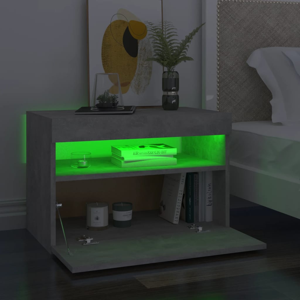 vidaXL Nachtkastje met LED-verlichting 60x35x40 cm betongrijs afbeelding