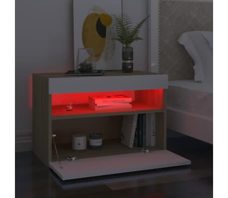 vidaXL Nattbord & LED-lys 2 stk hvit og sonoma eik 60x35x40 cm