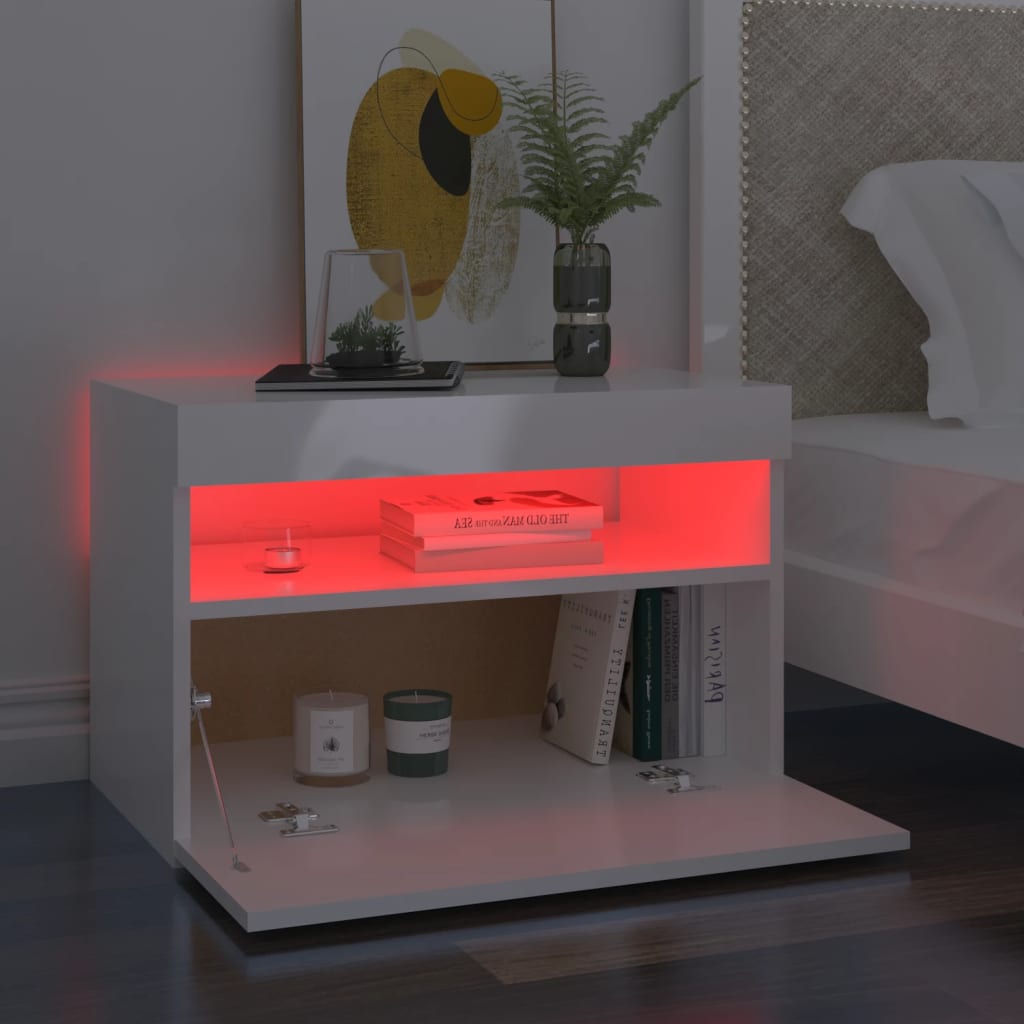 

vidaXL Nachtkastje met LED-verlichting 60x35x40 cm hoogglans wit