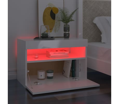 vidaXL Tables de chevet lumi&egrave;res LED 2 pcs blanc brillant 60x35x40 cm