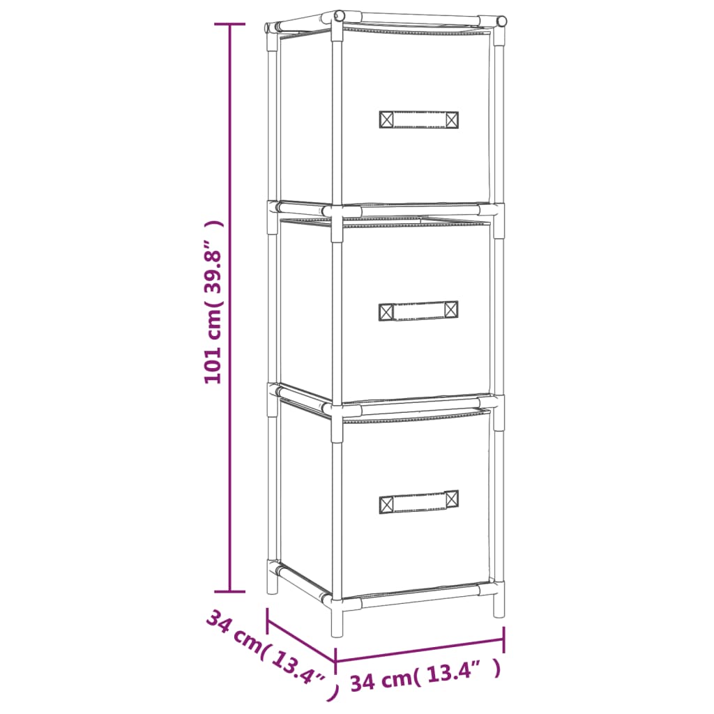 imagem de vidaXL Armário de arrumação c/ 3 gavetas tecido 34x34x101 cm aço cinza8