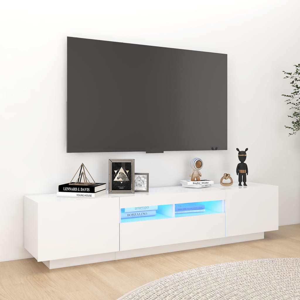 vidaXL Szafka TV z o�wietleniem LED, bia�a, 180x35x40 cm