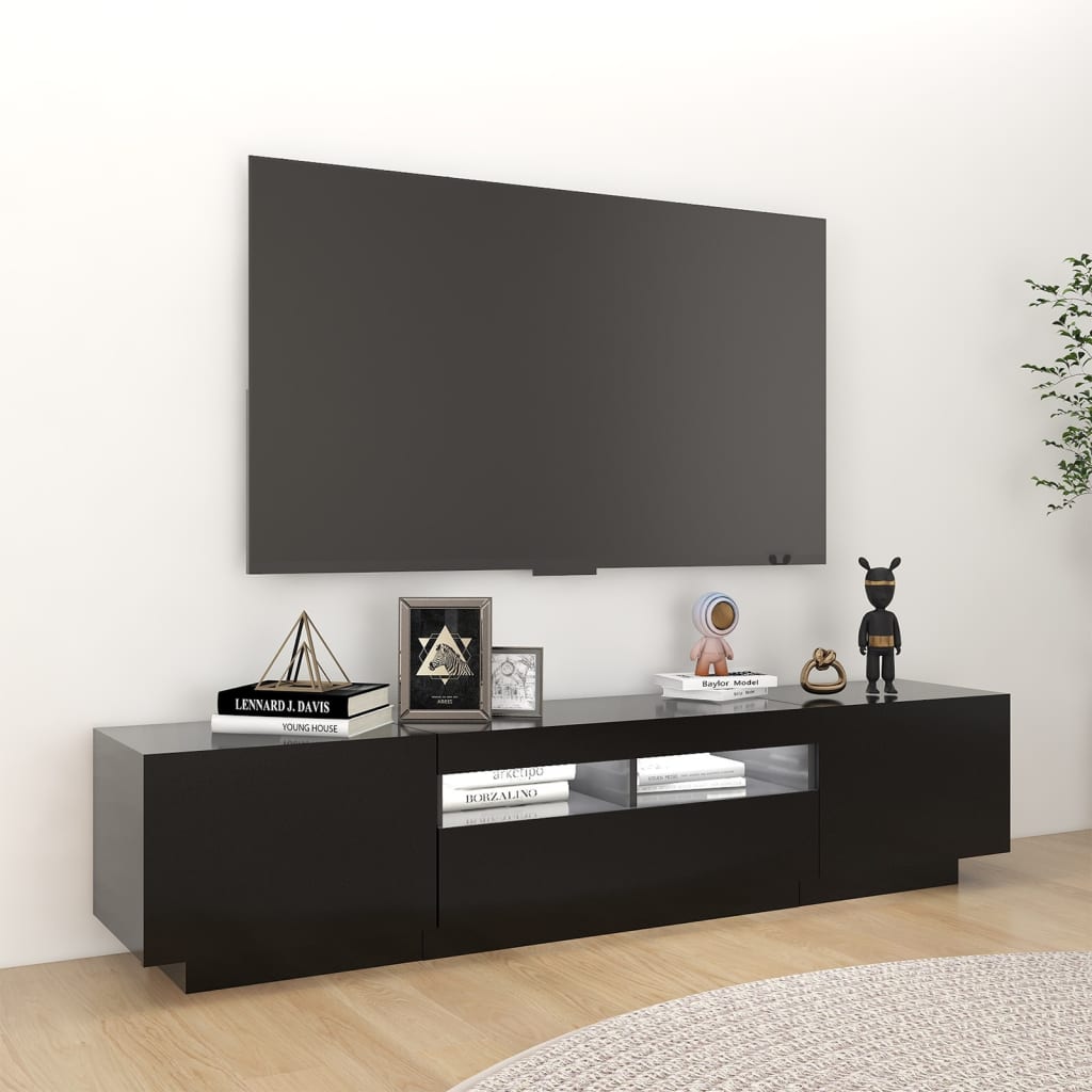 TV omarica z LED lučkami črna 180x35x40 cm