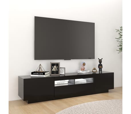vidaXL Meuble TV avec lumi&egrave;res LED Noir 180x35x40 cm