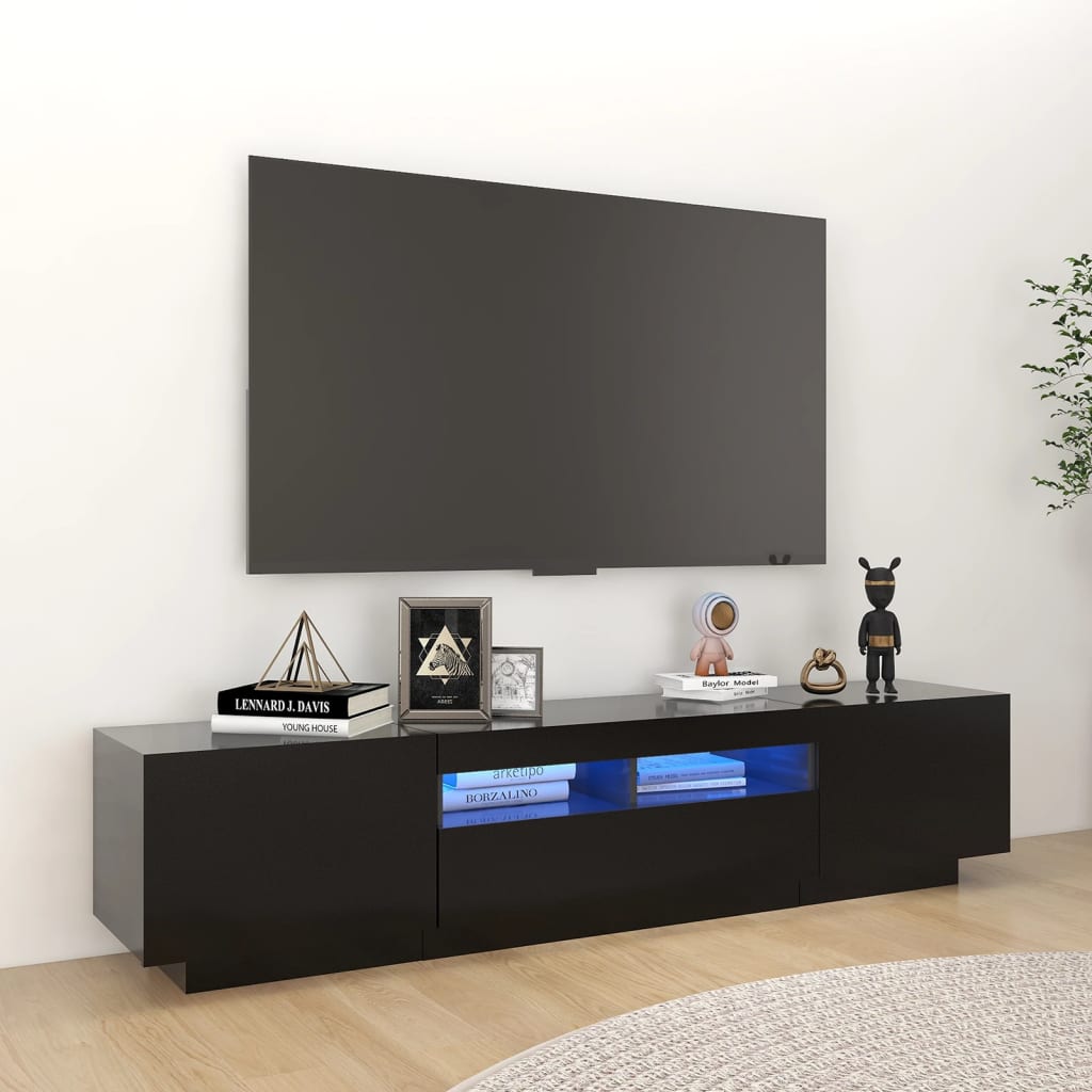 vidaXL Comodă TV cu lumini LED, negru, 180x35x40 cm