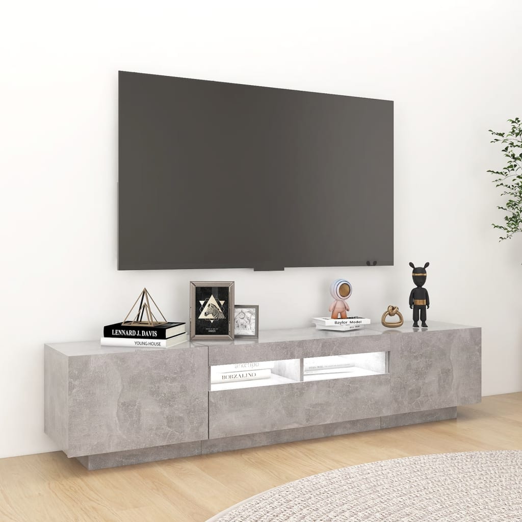 Comodă TV cu lumini LED, gri beton, 180x35x40 cm