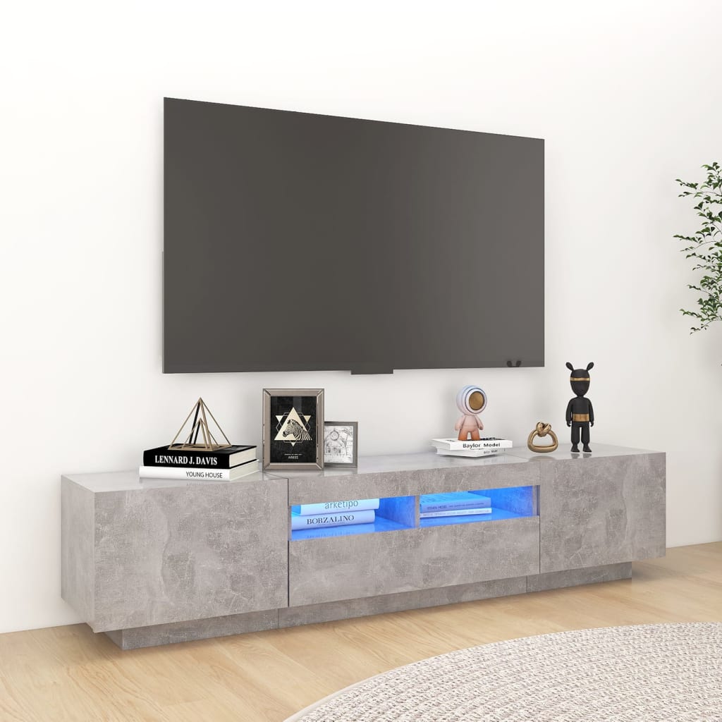 vidaXL Comodă TV cu lumini LED, gri beton, 180x35x40 cm