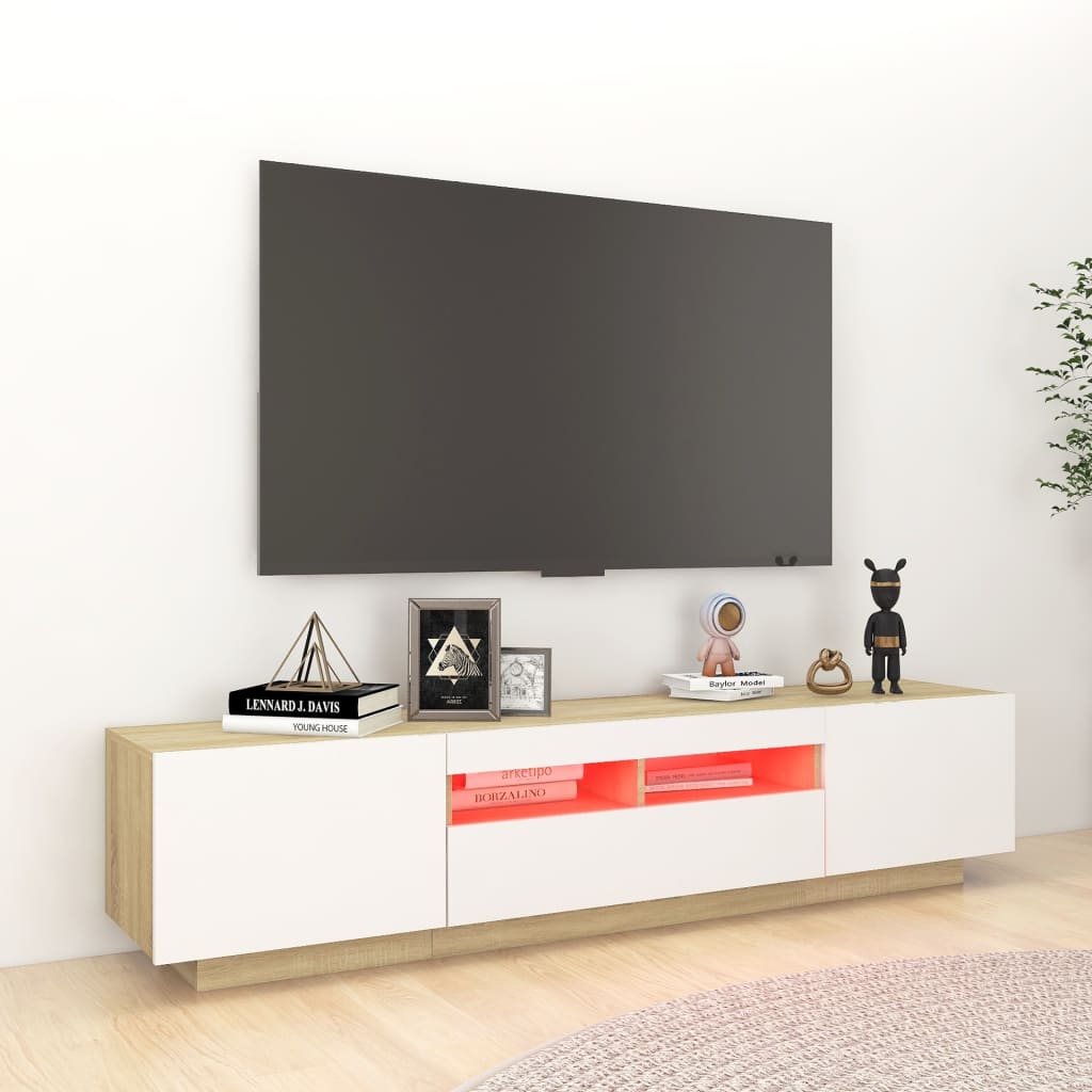 

vidaXL Tv-meubel met LED-verlichting 180x35x40 cm wit en sonoma eiken