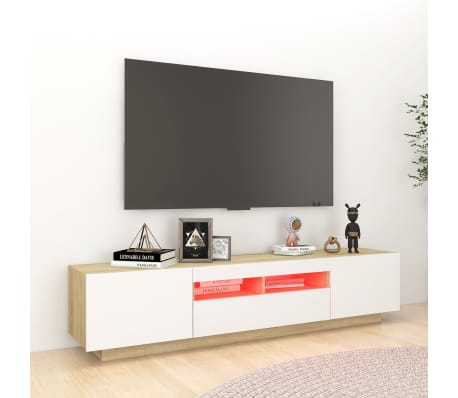 vidaXL TV-bänk med LED-belysning vit och sonoma-ek 180x35x40 cm