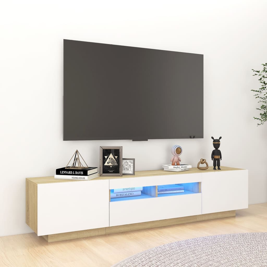 vidaXL TV-taso LED-valoilla valkoinen ja Sonoma-tammi 180x35x40 cm