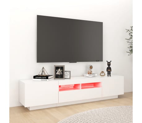 vidaXL TV spintelė su LED apšvietimu, balta, 180x35x40cm, blizgi