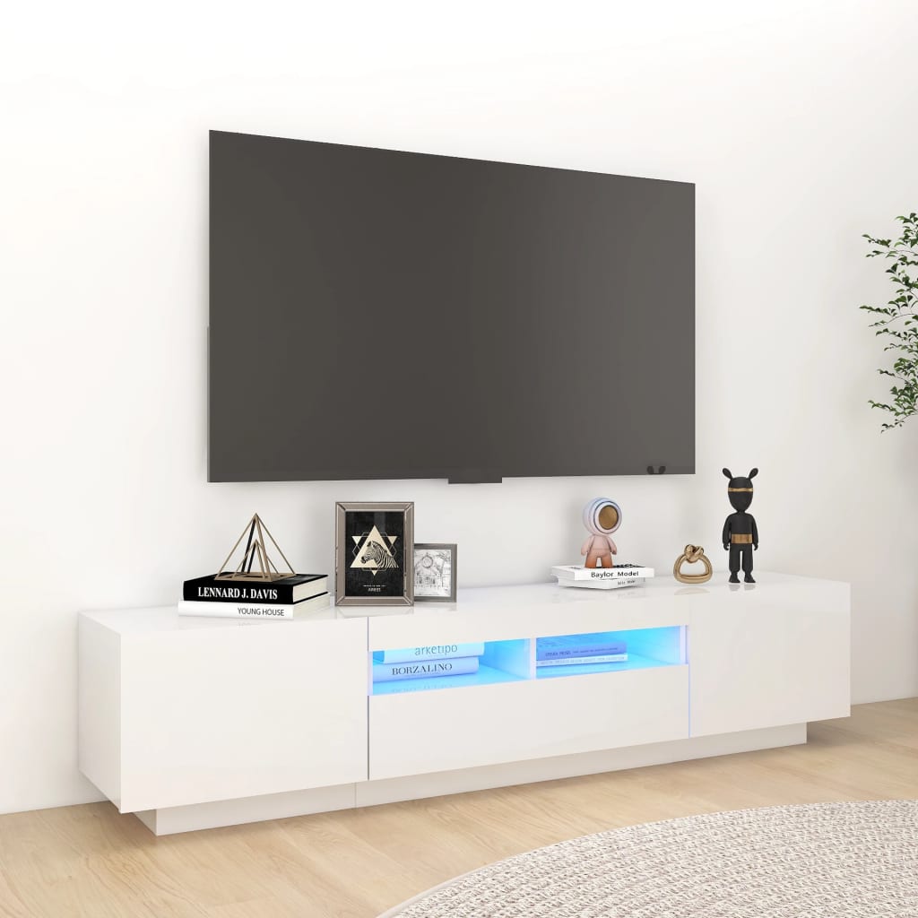 TV-Schrank mit LED-Leuchten Hochglanz-Weiß 180x35x40 cm-1