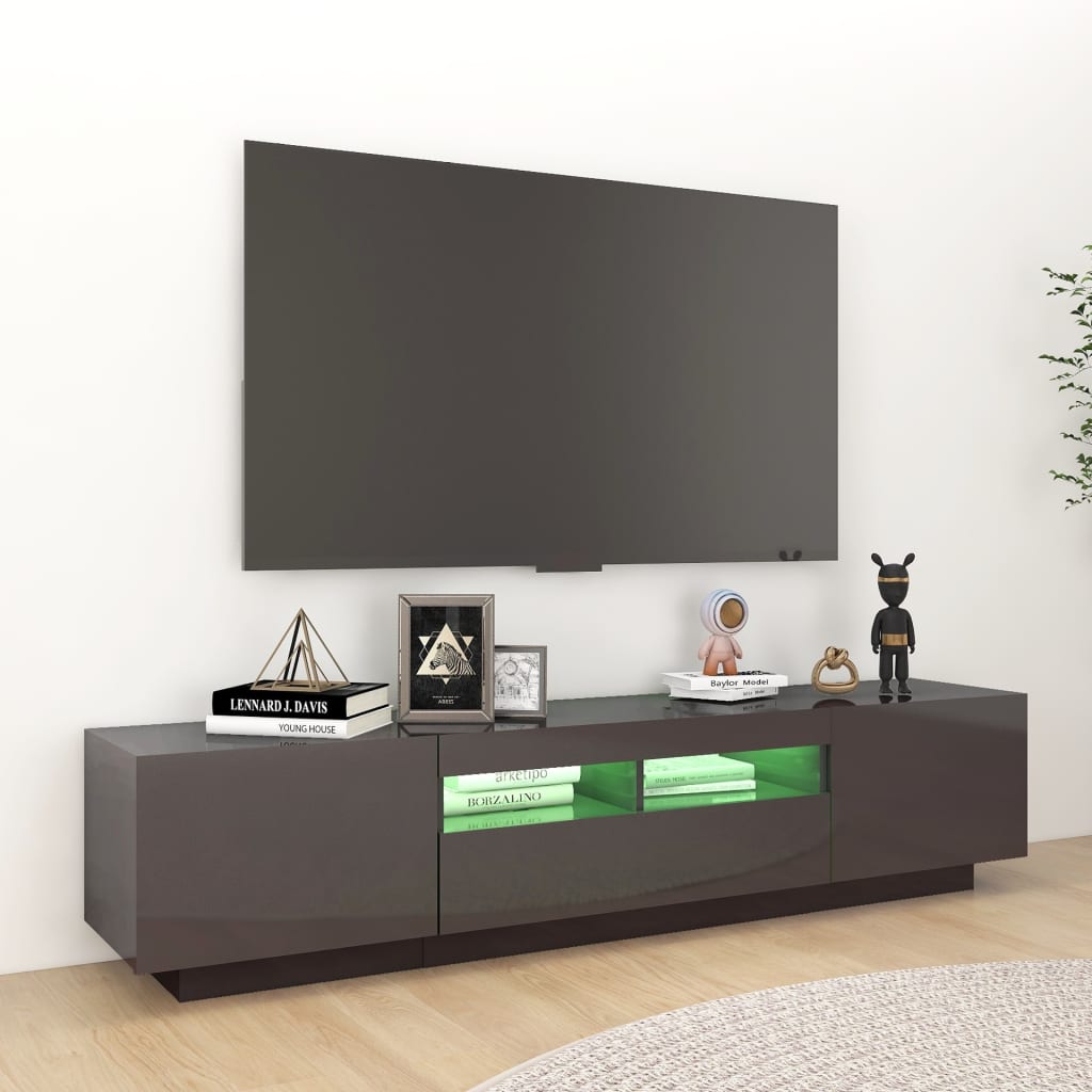 vidaXL Meuble TV avec lumières LED gris brillant 180x35x40 cm