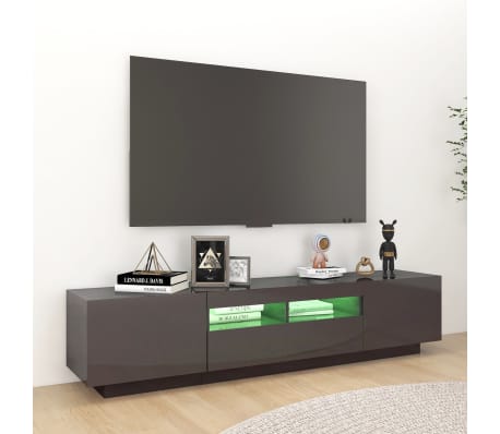 vidaXL Mobile Porta TV con Luci LED Grigio Lucido 180x35x40 cm