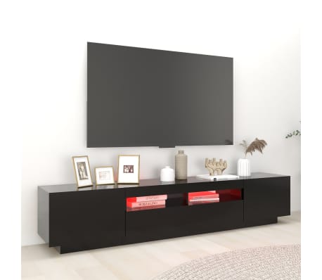 vidaXL Meuble TV avec lumi&egrave;res LED Noir 200x35x40 cm