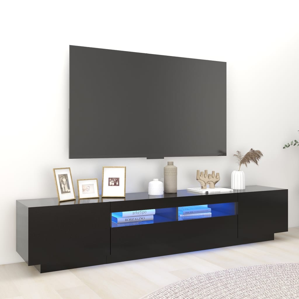 vidaXL Szafka TV z owietleniem LED, czarna, 200x35x40 cm