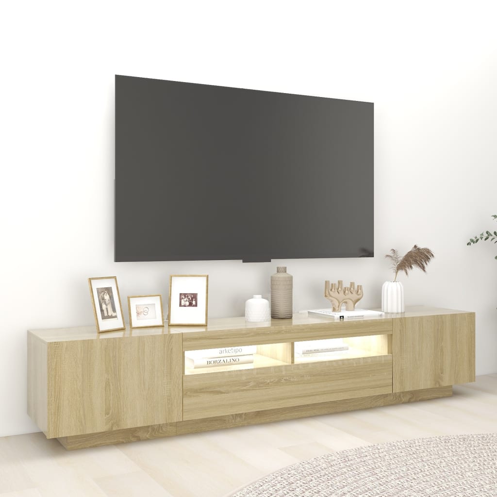 vidaXL Comodă TV cu lumini LED, stejar sonoma, 200x35x40 cm