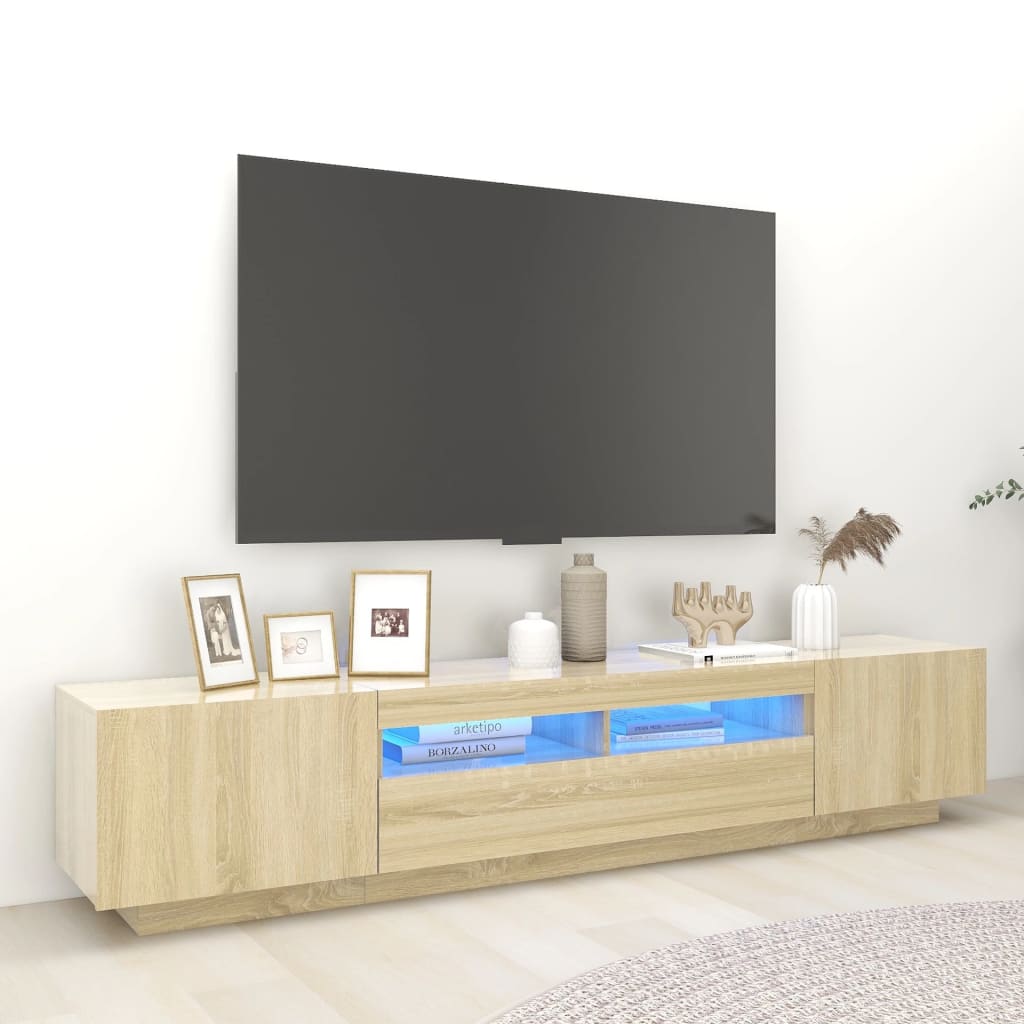 vidaXL Comodă TV cu lumini LED, stejar sonoma, 200x35x40 cm