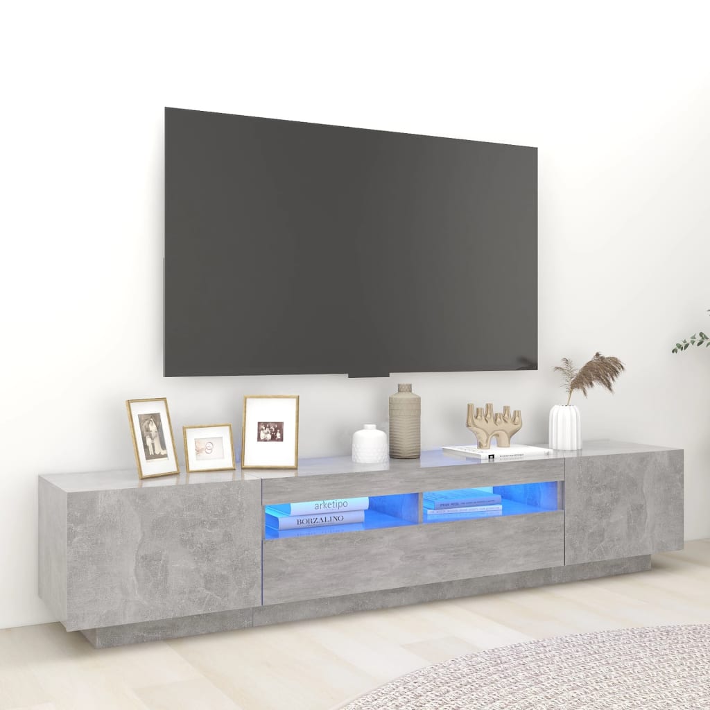 vidaXL Comodă TV cu lumini LED, gri beton, 200x35x40 cm